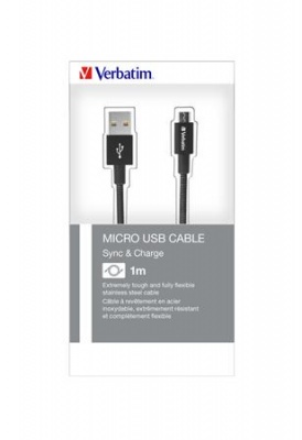 USB kábel, USB - micro USB, 1 m, VERBATIM, fekete